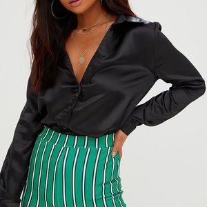 Pretty Little Thing Black Satin Button Down